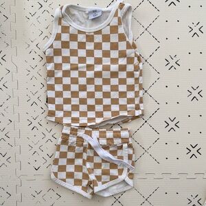 Olive + Scout Kids Checkerboard Tank & Shorts Set - White & Tan -